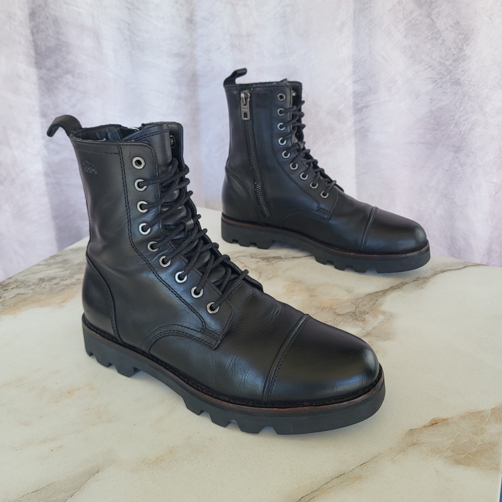 COACH NY Chunky Lug Cap Toe Combat Boots Zip Men's Size 10 D Black